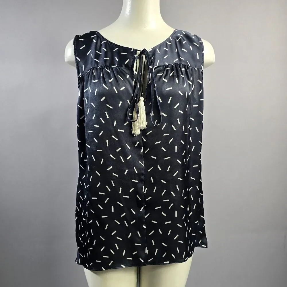 W by Worth Navy and White Patterned Blouse R2